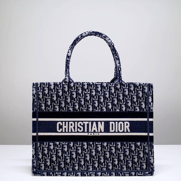 DIR1286 Book Tote big size 36.5cm 41.5cm Oblique Embroidery blue white-2