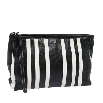 Balenciaga Clutch Bag Leather Black White Auth bs15028