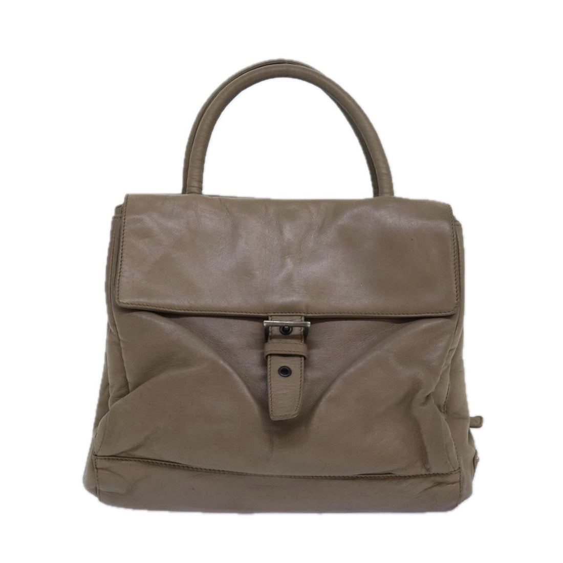 PRADA Hand Bag Leather Beige Auth bs15591