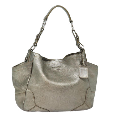 PRADA Shoulder Bag Leather Gold Tone Auth bs16331