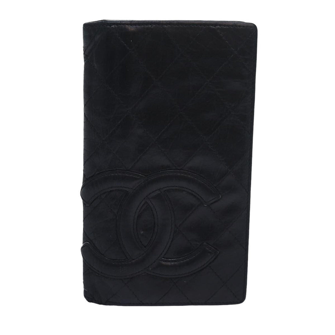 Top Quality Chanel Cambon Line Long Wallet Leather Black CC Auth bs16463