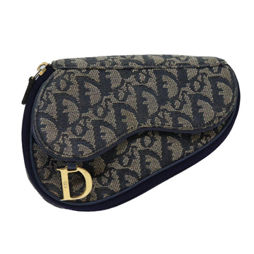 CHRISTIAN Top quality Dior Trotter Canvas Saddle Pouch Navy Gold Auth bs16602