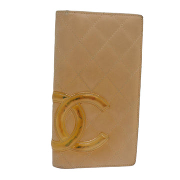 Top Quality Chanel Cambon Line Matelasse Long Wallet Leather Beige CC Auth bs16763