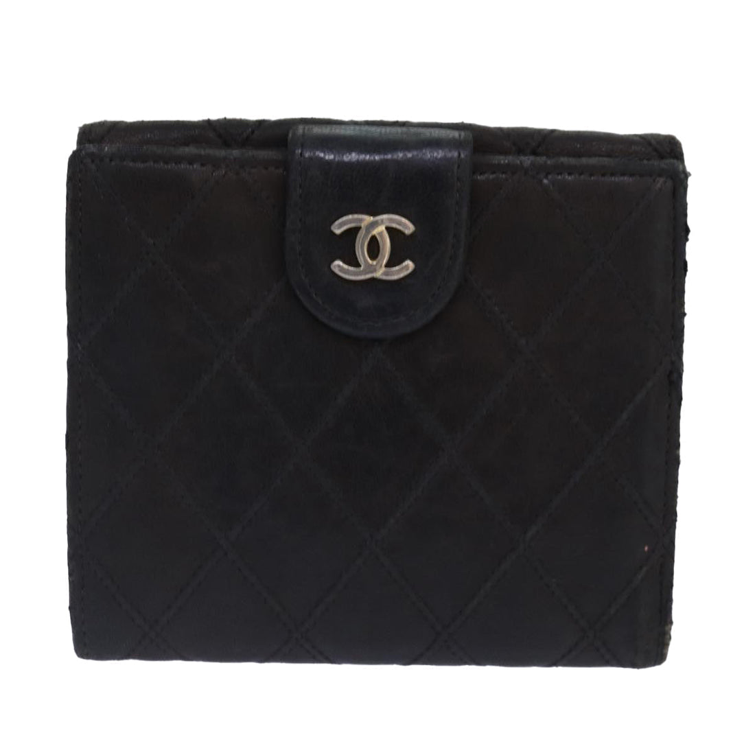 Top Quality Chanel Bicolore Wallet Leather Black Gold CC Auth bs16876