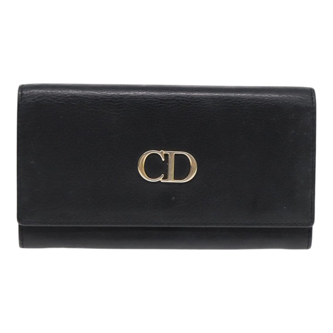 CHRISTIAN Top quality Dior Long Wallet Leather Black Gold Auth bs17142
