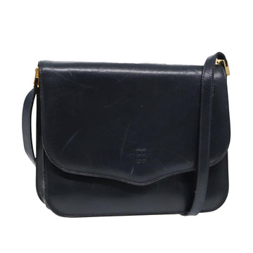 Balenciaga Shoulder Bag Leather Navy Gold Auth bs17168