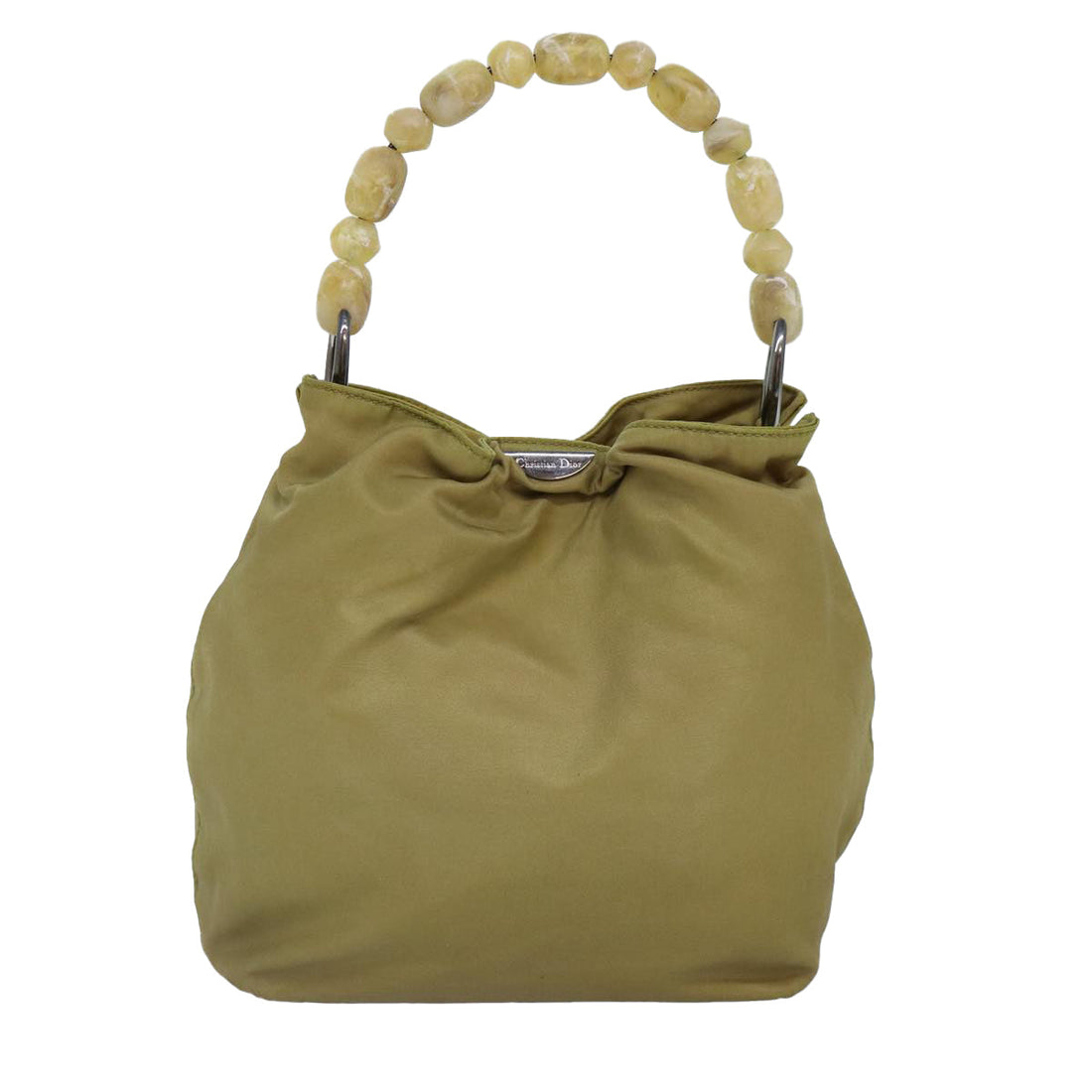CHRISTIAN Top quality Dior Maris Pearl Hand Bag Nylon Beige Silver Auth bs17274