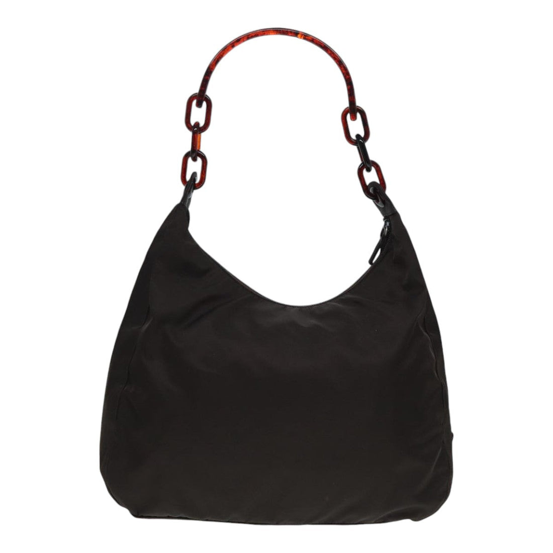 PRADA Shoulder Bag Nylon Brown Silver Auth bs17776