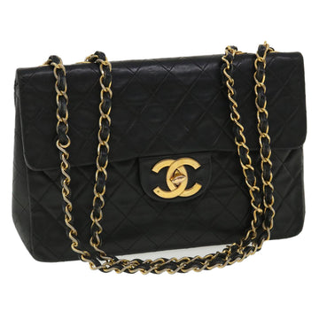 Top Quality Chanel Big Matelasse Double Chain Shoulder Bag Lamb Skin Black CC Auth bs3702