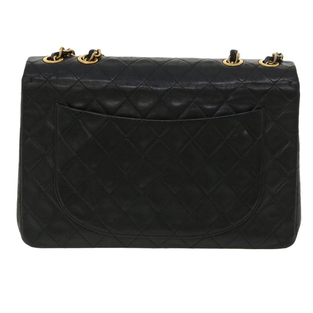 Top Quality Chanel Big Matelasse Double Chain Shoulder Bag Lamb Skin Black CC Auth bs3702