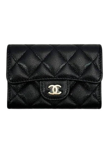 Classic Gold Logo Caviar Card Wallet Black Chanel