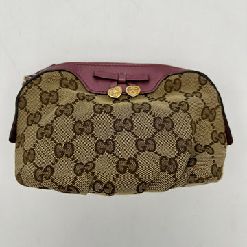 Gucci Beige GG Monogram Necessaire Pouch Brown Trim