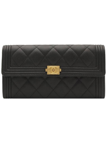 Black caviar gold boy long flap wallet Chanel