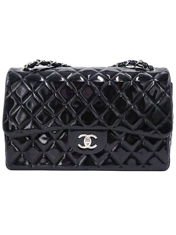 Top Quality Chanel A58600 Black Patent Silver Classic Jumbo Chain Shoulder Bag 18th Chanel