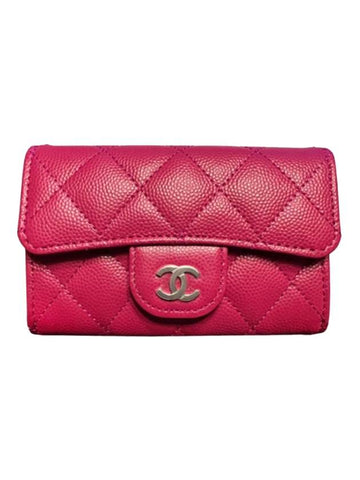 Classic Grained Shiny Calfskin Card Wallet  Dark Pink Chanel