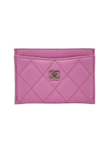Classic Gold Hardware Grained Shiny Calfskin Card Wallet Light Pink Chanel