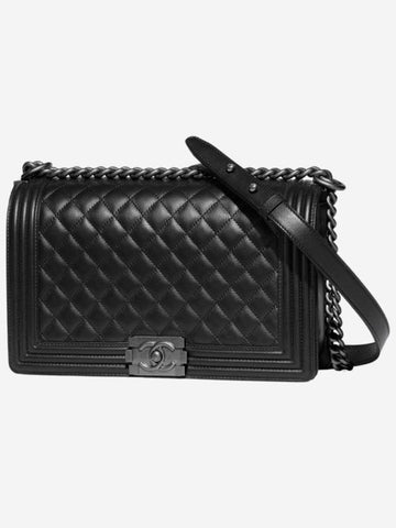 Boy Large Ruthenium  Metal Calfskin Shoulder Bag Black Chanel