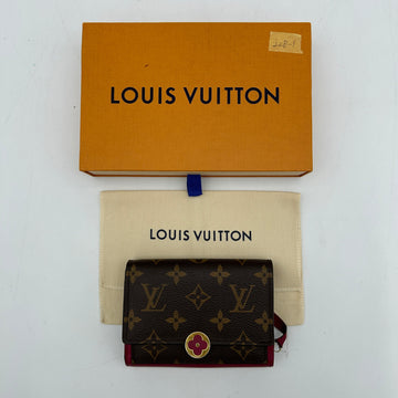 Louis Vuitton Flore Monogram Compact Wallet Brown Red