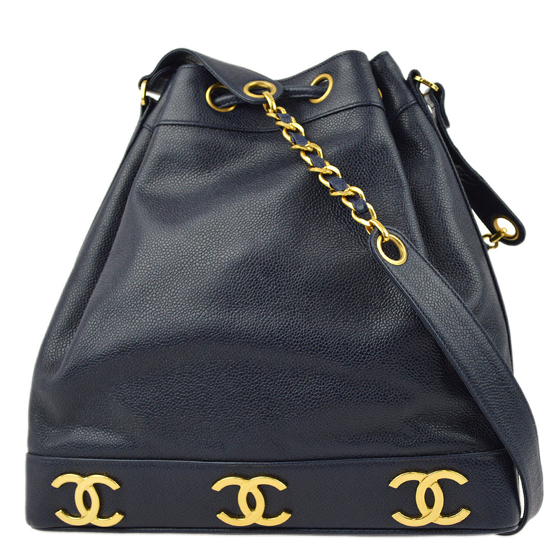 New 1:1 Rep Top Quality Chanel Navy Caviar Triple CC Bucket Shoulder Bag
