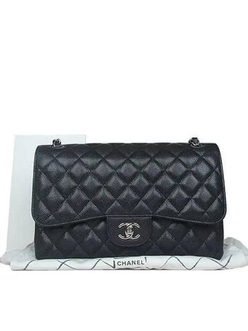COCO Silver Logo Black Caviar Classic Large Chain Shoulder Bag Chanel