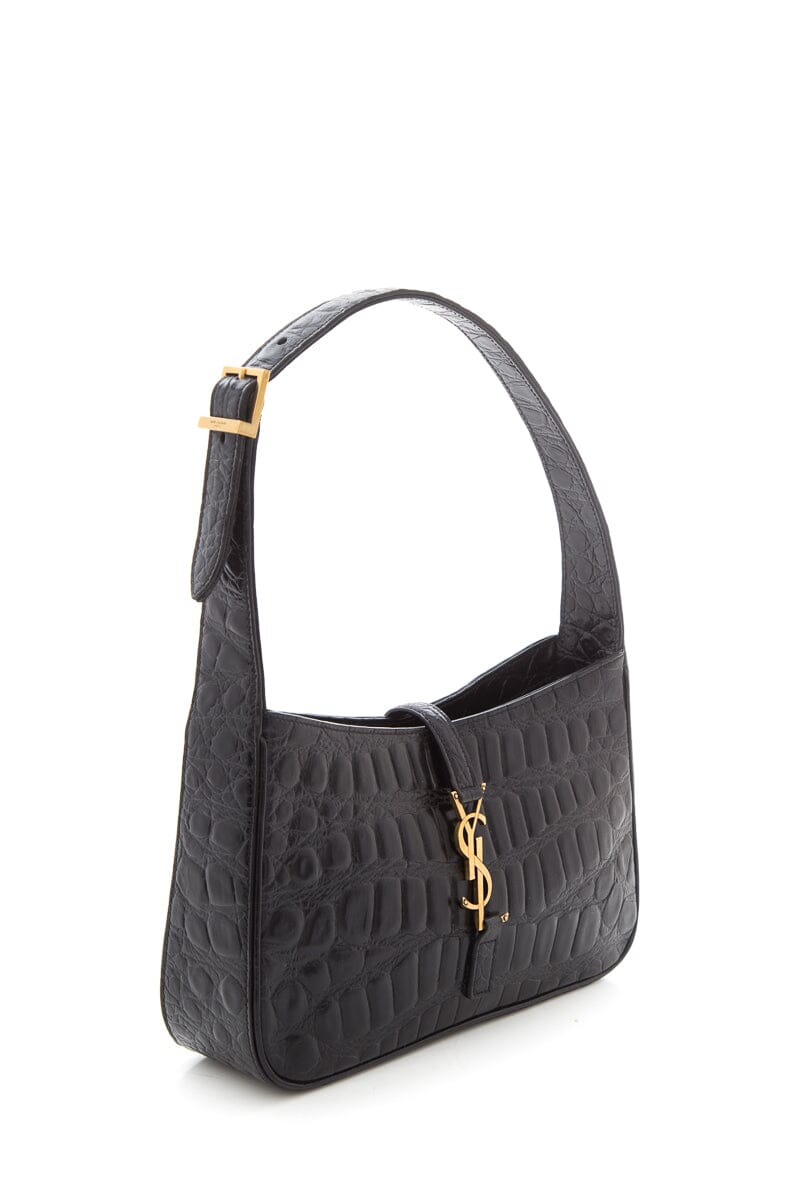 Saint Laurent Black Crocodile Embossed Leather Cassandre Handbag