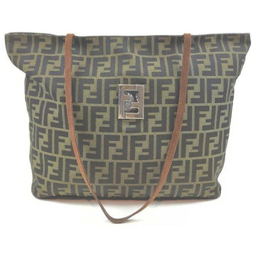 Fendi W Canvasleather Cut Out Satcheltote Tobacco Zucca Printchrome Leather And Canvas Tote
