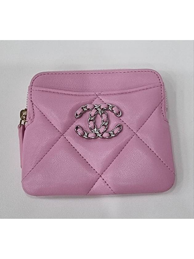 Nineteen Gold CC Logo Lambskin Zipper Card Wallet Pink Chanel