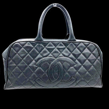Black Leather Chanel Boston Bag