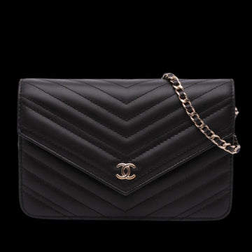Black Leather Chanel Wallet On Chain