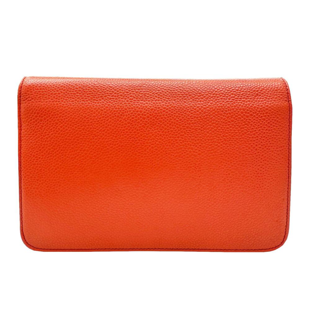 Orange Leather Chanel Wallet On Chain