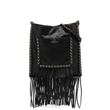 Top Quality Chanel Black Leather Fringe Shopping Bag