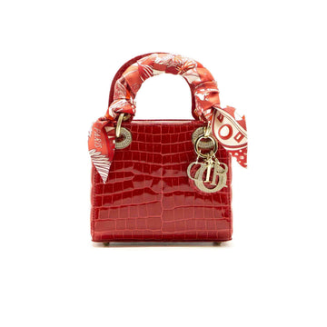Top quality Dior Red Crocodile Mini Crystal Studded Lady Top quality Dior Tote With Silk Scarf
