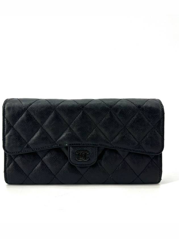 Calfskin black classic flap long wallet Chanel