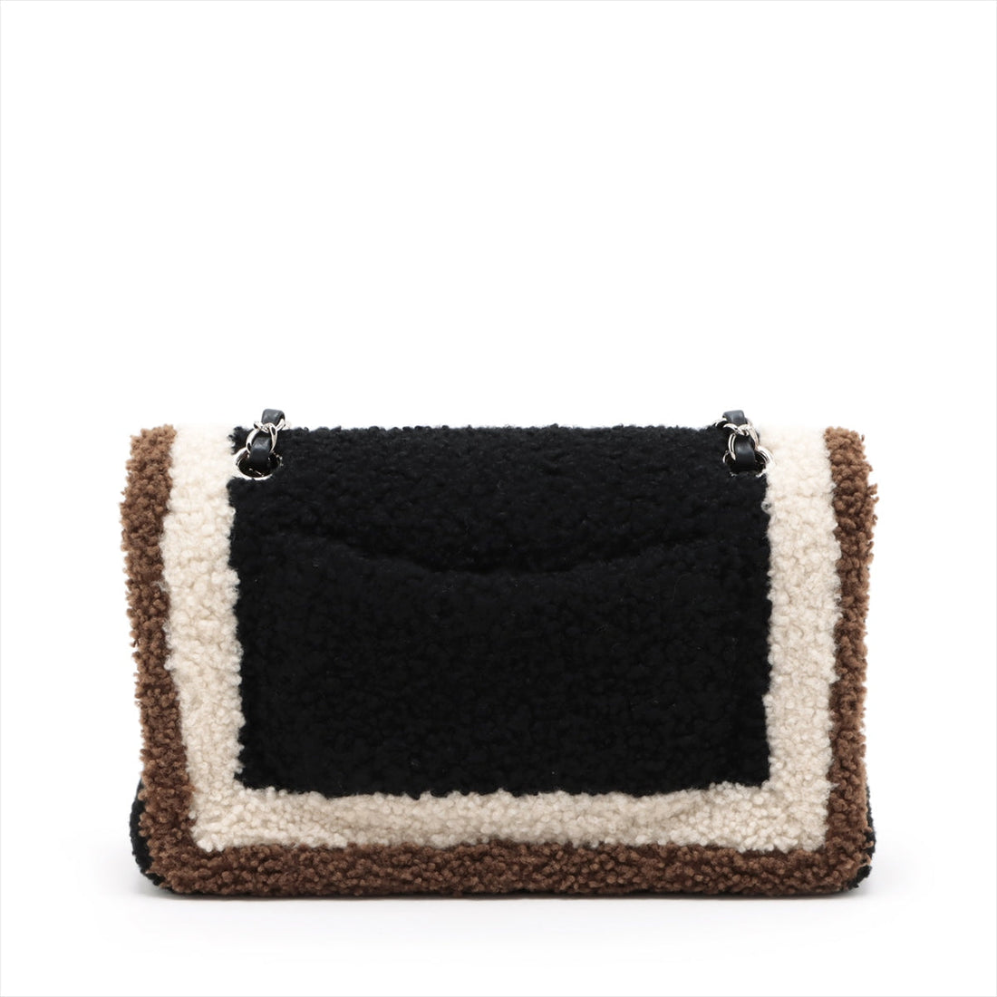 Top Quality Chanel Cocomark Mouton Double Flap Double Chain Top Bag Black x Brown Silver  23rd