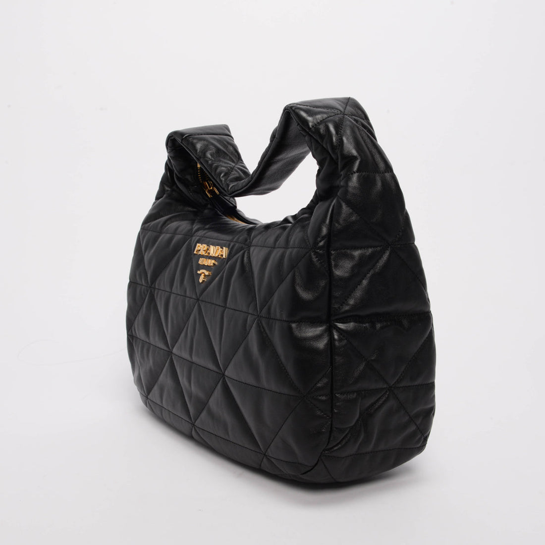 Prada Black Nappa Stitched Large Hobo Bag