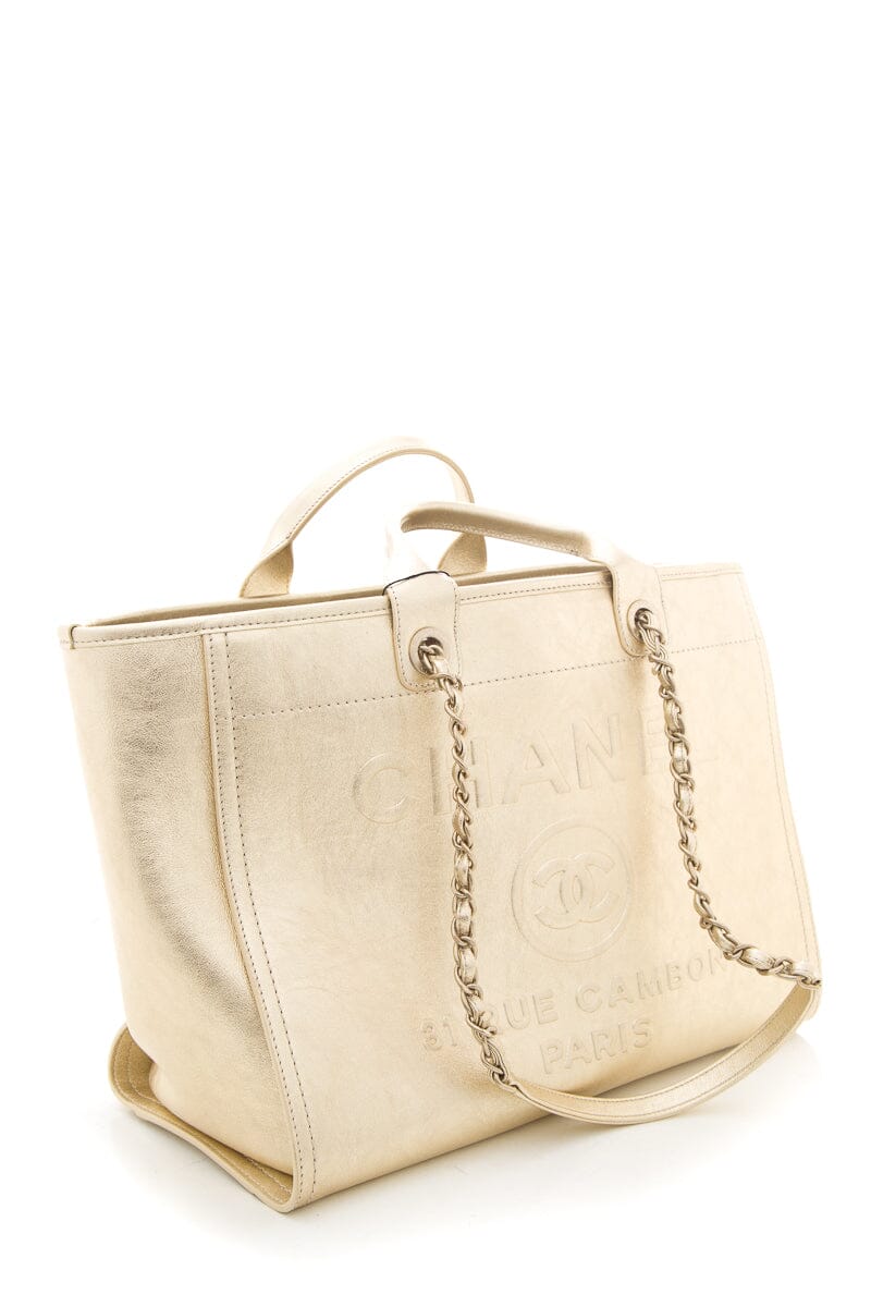 Chanel Gold Handbag Large Deauville Tote NWT