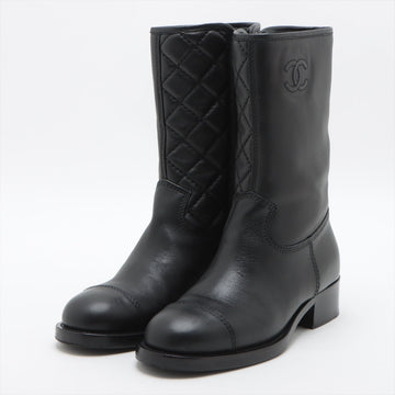 New 1:1 Rep Top Quality Chanel Coco Leather Short Boots 36C  Black G36707 Matrasse Side Zip