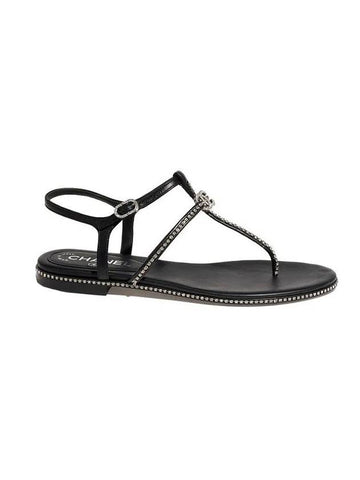 CC Logo Crystal Strap Sandals Black Chanel