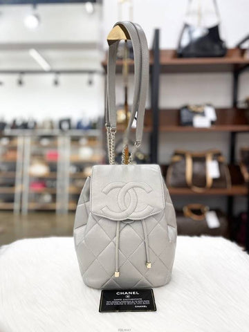 Daol Merchant Store 22 Season Calfskin Flap Backpack Silver 31st Unit AS2398 Status A Chanel