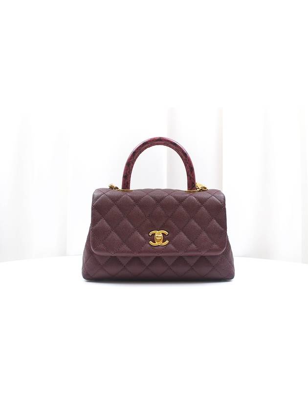 Coco Handle Lizard Caviar Small Burgundy Flap Bag 26th A92990 Chanel
