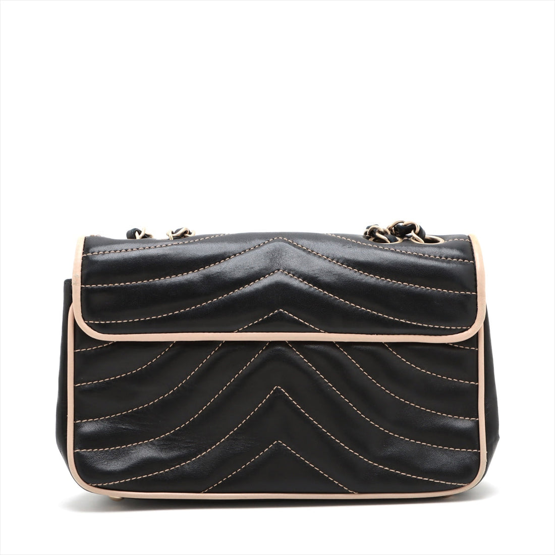 New 1:1 Rep Top Quality Chanel Chevron  Single Flap Double Chain Bag Black Gold  8th