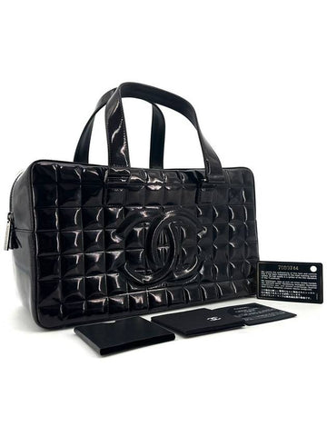 Chocolate bar patent Boston bag shoulder tote Chanel