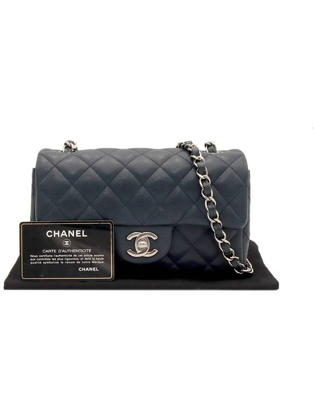 Navy Caviar Silver Chain Classic New Mini Flap Shoulder Bag 26th A69900 Chanel