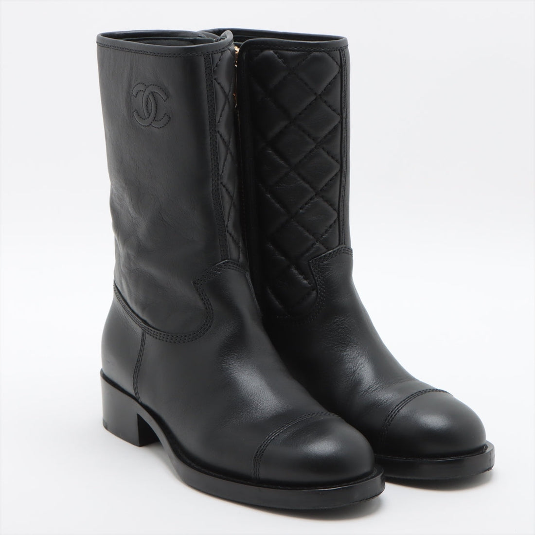 New 1:1 Rep Top Quality Chanel Coco Leather Short Boots 36C  Black G36707 Matrasse Side Zip