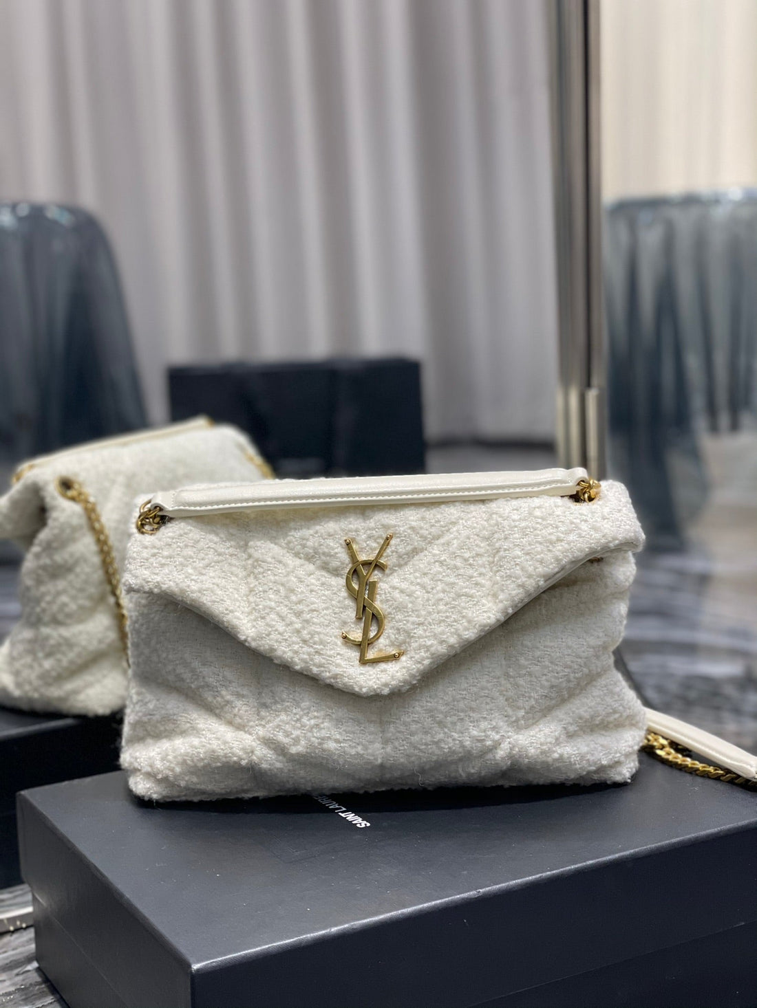 Yves Saint Laurent Puffer Small Chain Bag White