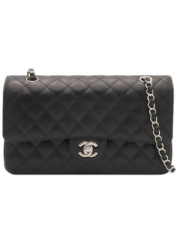 Black Caviar Silver Chain Classic Medium Flap Shoulder Bag A01112 Chanel