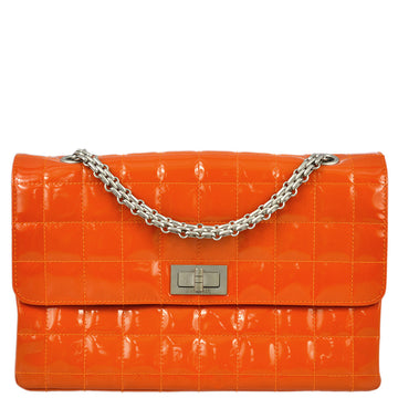 Top Quality Chanel 2000-2001 Orange Patent leather Mademoiselle Lock Straight Flap Shoulder Bag