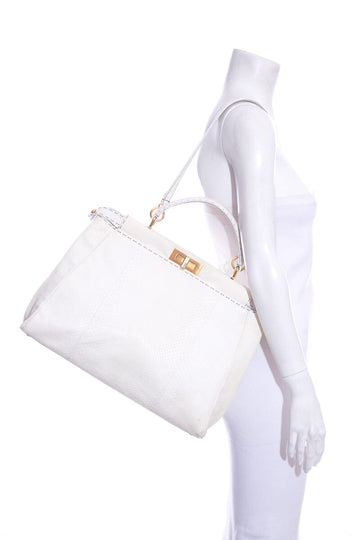 Fendi Cream Python Large Peekaboo Top Handle Bag