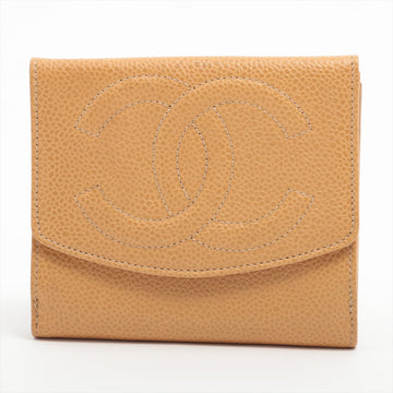 New 1:1 Rep Top Quality Chanel Coco Caviar S Compact Wallet Three Folded Beige Gold  3rd