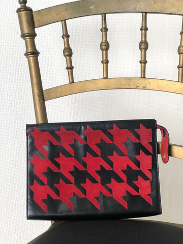 CELINE Houndstooth Suede Leather Clutch bag Black Red New 1:1 znyz77